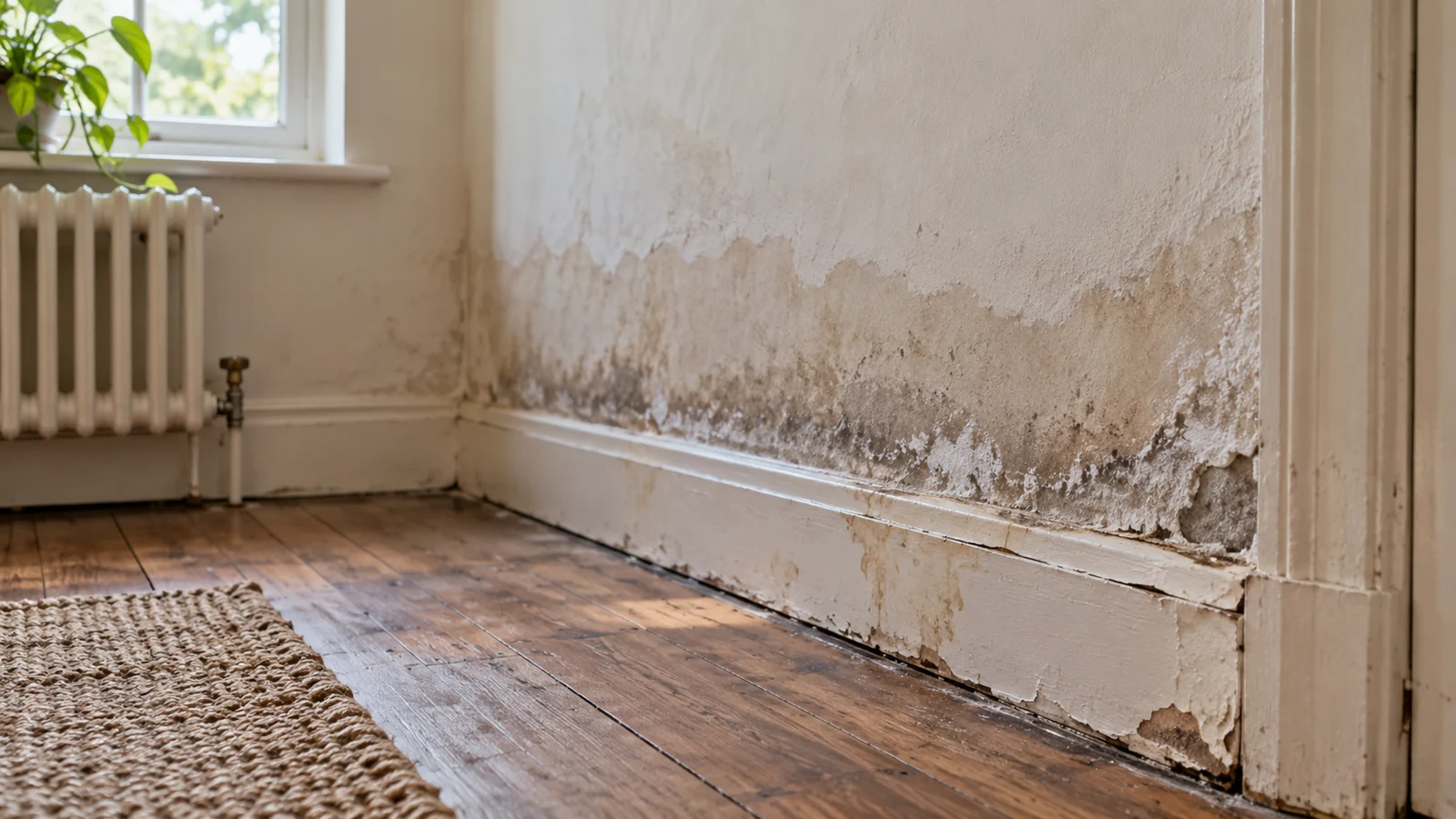 Photographic illustration relating to Why does damp appear after heavy rain?