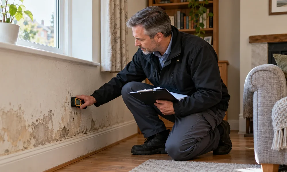 Surveyor investigating damp in a home