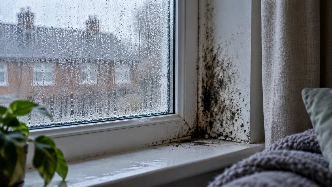 Photograph illustrating condensation in a UK home